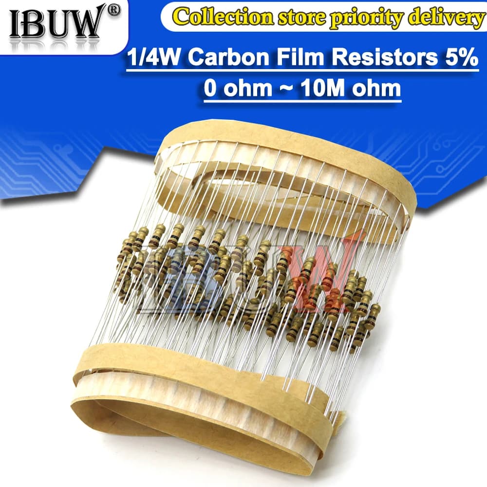 100pcs 1/4W Resistores de Filme de Carbono 1R ~ 22M 5% 100R 220R 1K 1.5K 2.2K 4.7K 10K 22K 47K 100K 100 220 1K5 2K2 4K7 ohm resistência