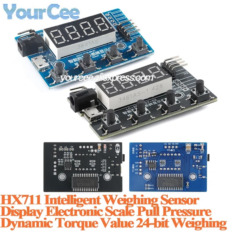 2 pces/1pc hx711 célula de carga ad módulo sensor de pressão de peso inteligente display instrumento de pesagem de 24 bits balança eletrônica 4p