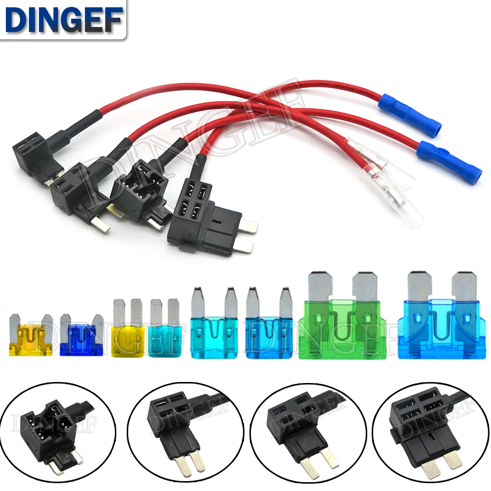 1 conjunto 12v mini pequeno tamanho médio suporte de fusível de carro adaptador de torneira de circuito adicional com fusível de lâmina atm micro mini 10a 5a 20a 25a 30a 40a