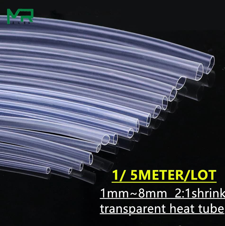 1/ 5 metros/lote 2:1 tubo termo retrátil transparente 1mm ~ 8mm cabo de fio de poliolefina componente eletrônico manga isolada